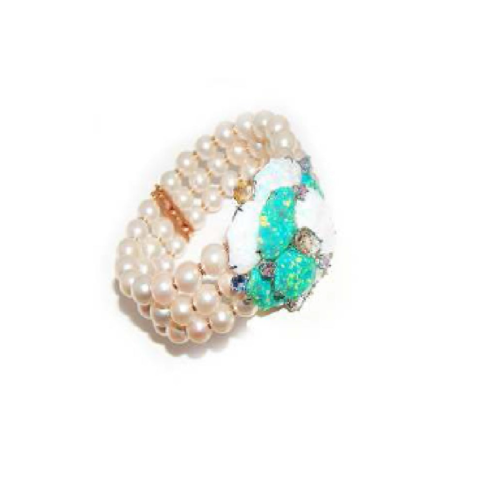 Paolo Piovan Bracelet in White Gold with Opals, Sapphires and Japan Pearls - Made in Paradise Luxury