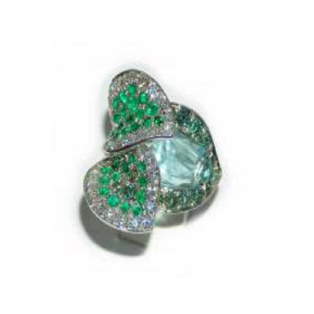 Paolo Piovan Diamond Ring in White Gold with Aquamarine and Emeralds - Made in Paradise Luxury