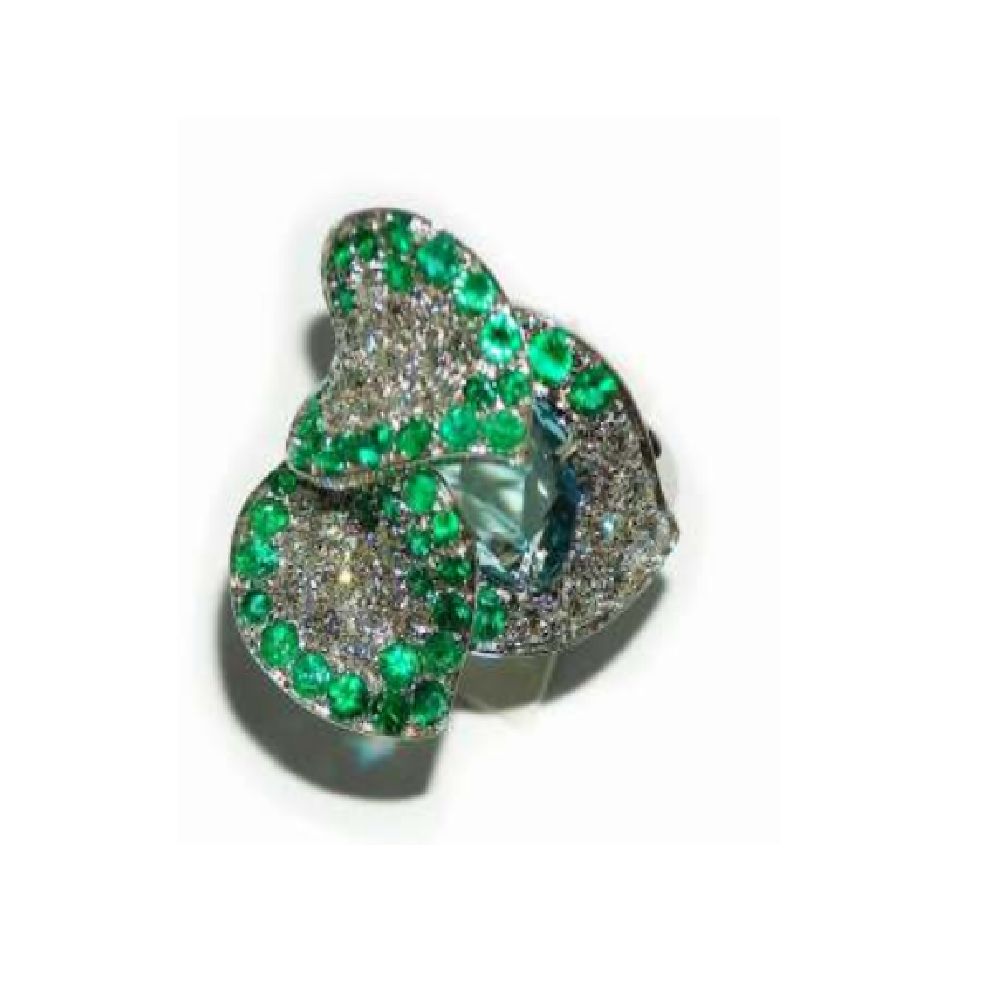 Paolo Piovan Diamond Ring in White Gold with Aquamarine and Emeralds - Made in Paradise Luxury