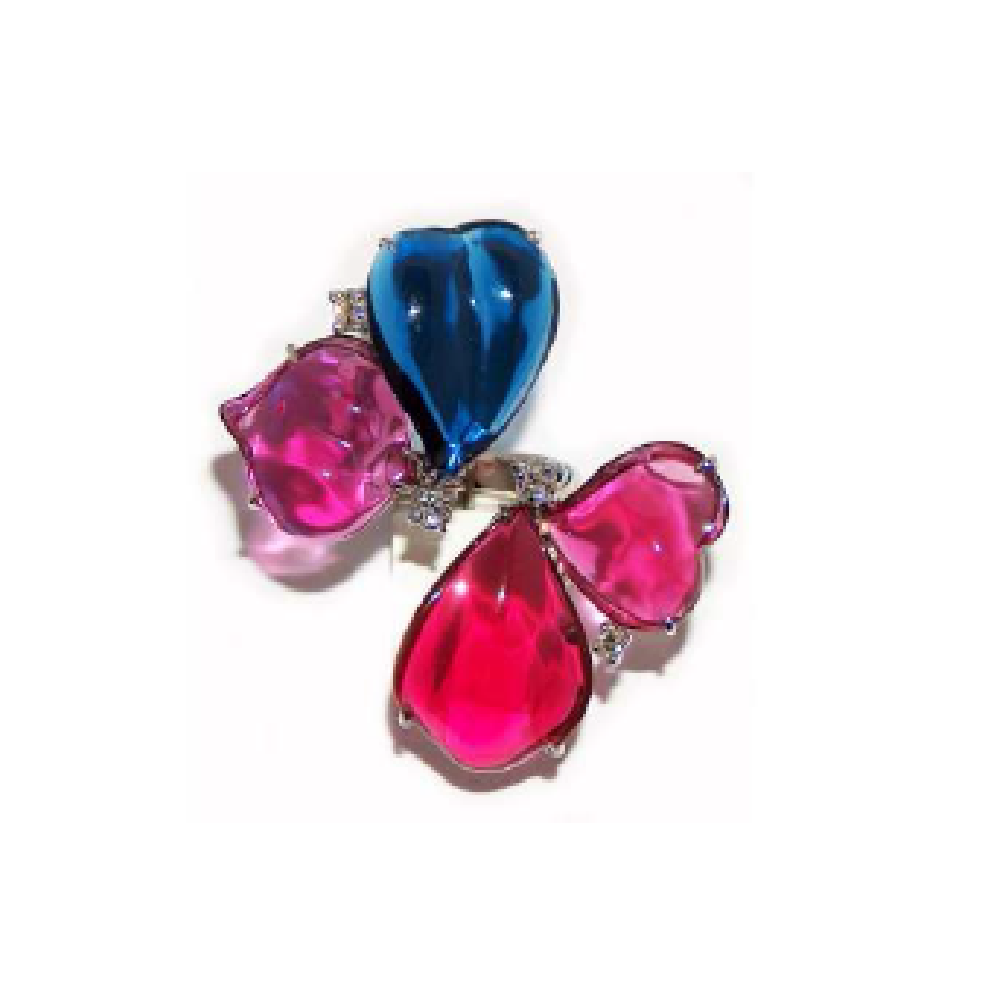 Paolo Piovan Clover White Gold Ring in Red and Blue Quartz - Made in Paradise Luxury