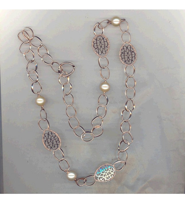 Piero Milano 18K Rose Gold Diamonds Pearl Necklace - Made in Paradise Luxury