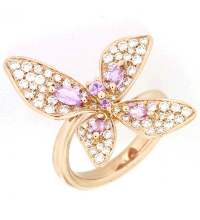 Piero Milano 18K Rose Gold Diamonds and Pink Sapphires Butterfly Ring - Made in Paradise Luxury