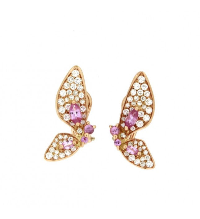 Piero Milano 18K Rose Gold Diamonds and Pink Sapphires Butterfly Earrings - Made in Paradise Luxury