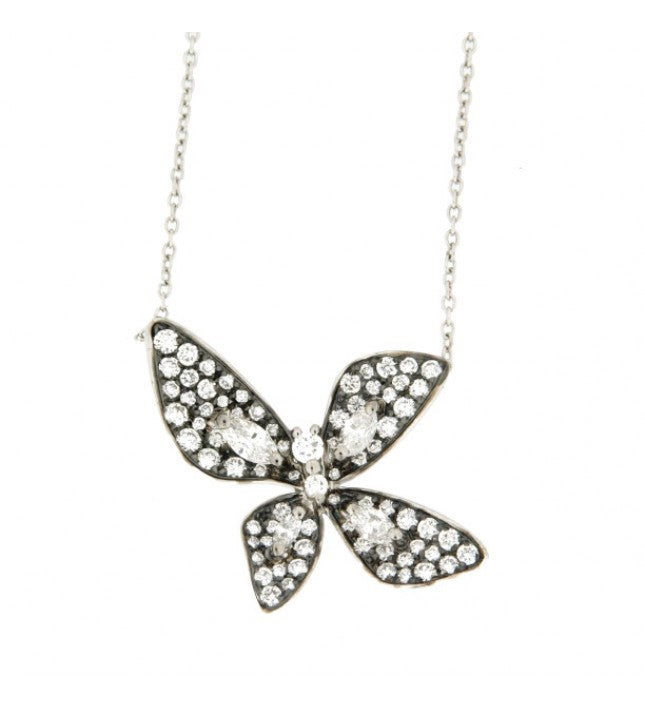 Piero Milano 18K White and Rhodium Black Gold Diamonds Butterfly Necklace - Made in Paradise Luxury