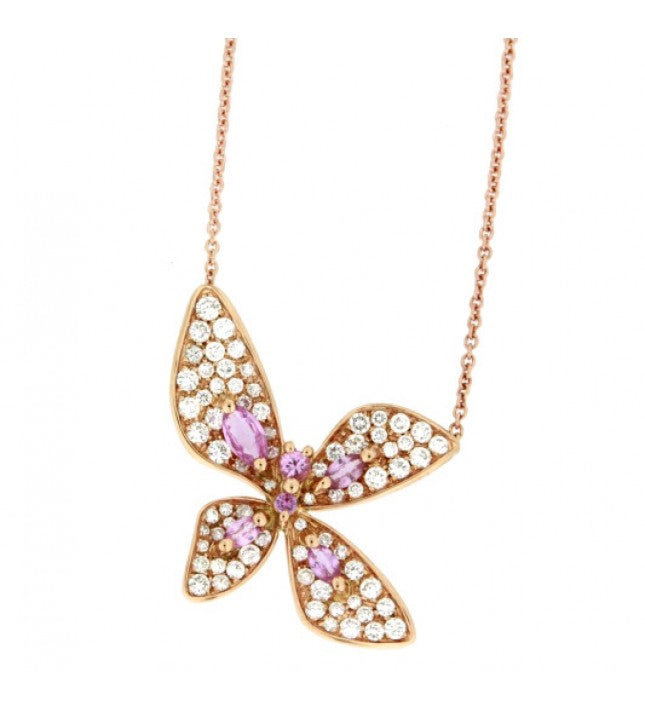 Piero Milano 18K Rose Gold Diamonds and Pink Sapphires Butterfly Necklace - Made in Paradise Luxury