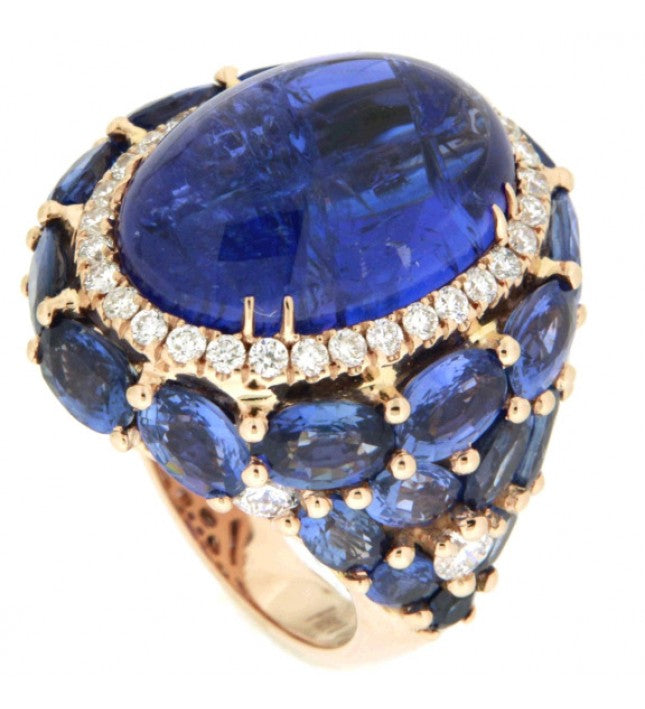 Piero Milano 18K Rose Gold with Diamonds and Blue Sapphires Ring - Made in Paradise Luxury