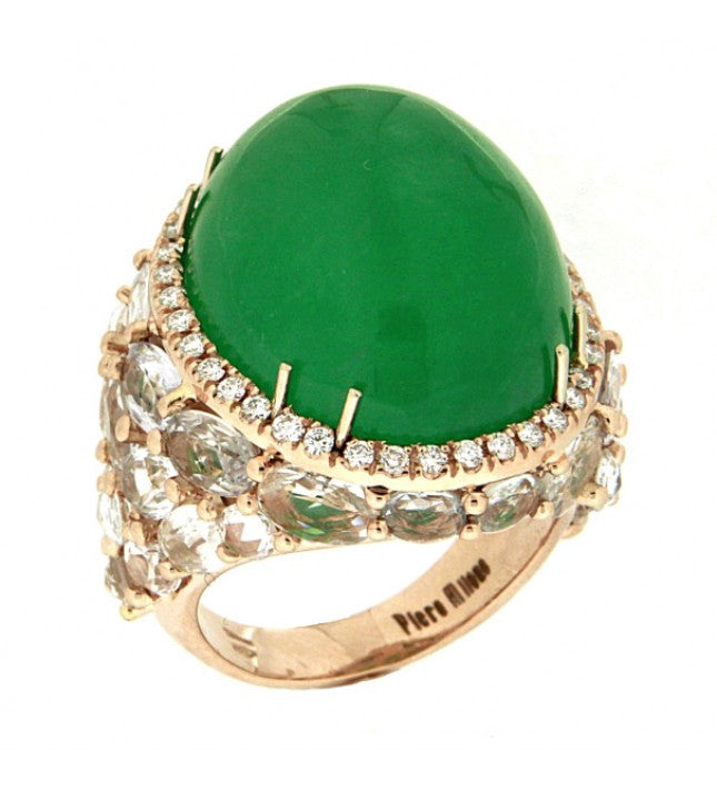 Piero Milano 18K Rose Gold Diamonds and Green Jade Ring - Made in Paradise Luxury