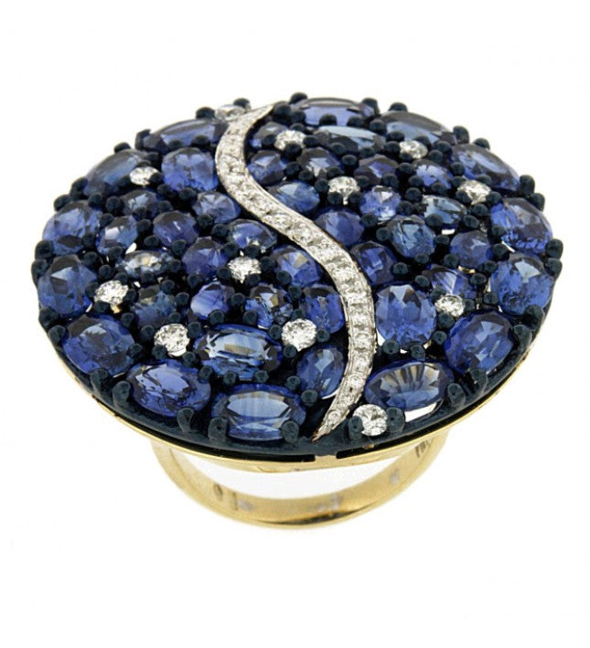 Piero Milano 18K White and Rhodium Black Gold Diamonds and Blue Sapphires Ring - Made in Paradise Luxury